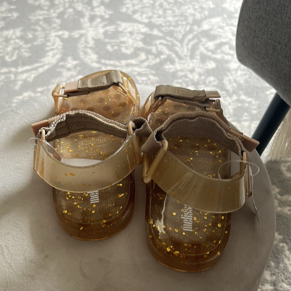 Melissa Gold Glitter Clear Jelly Sandals with Beige Straps - Picture 3 of 8